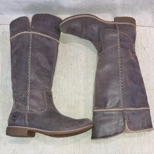 Timberland 6 1/2 Sherpa trim tall grey / Brown Winter Boots